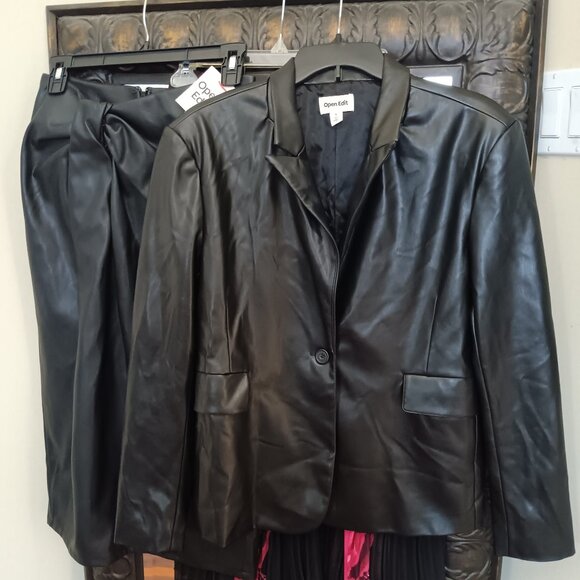 Women's Faux Leather Blazer in Black - Picture 1 of 10